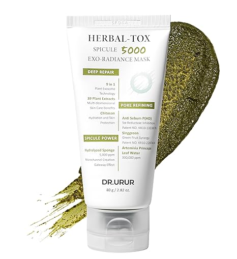 Korean Herbal Green Tea Clay Mask for Deep Pore Cleansing & Blackheads, Bentonite & Mugwort Soothing Formula, 80g/2.82 oz